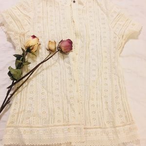 Cream button up lace top